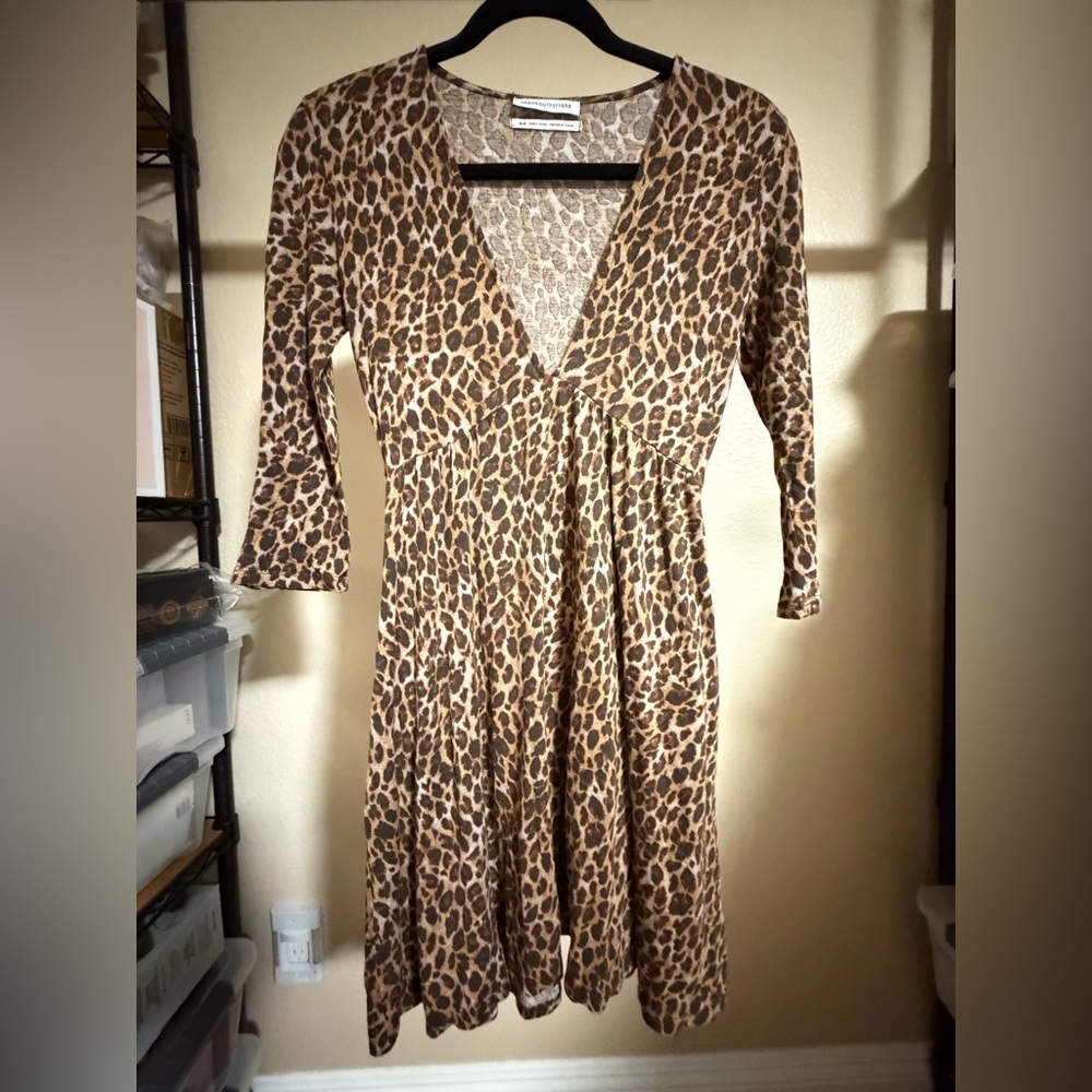 Preowned Urban Outfitters Brown Leopard Long Sleeve Dress Size S